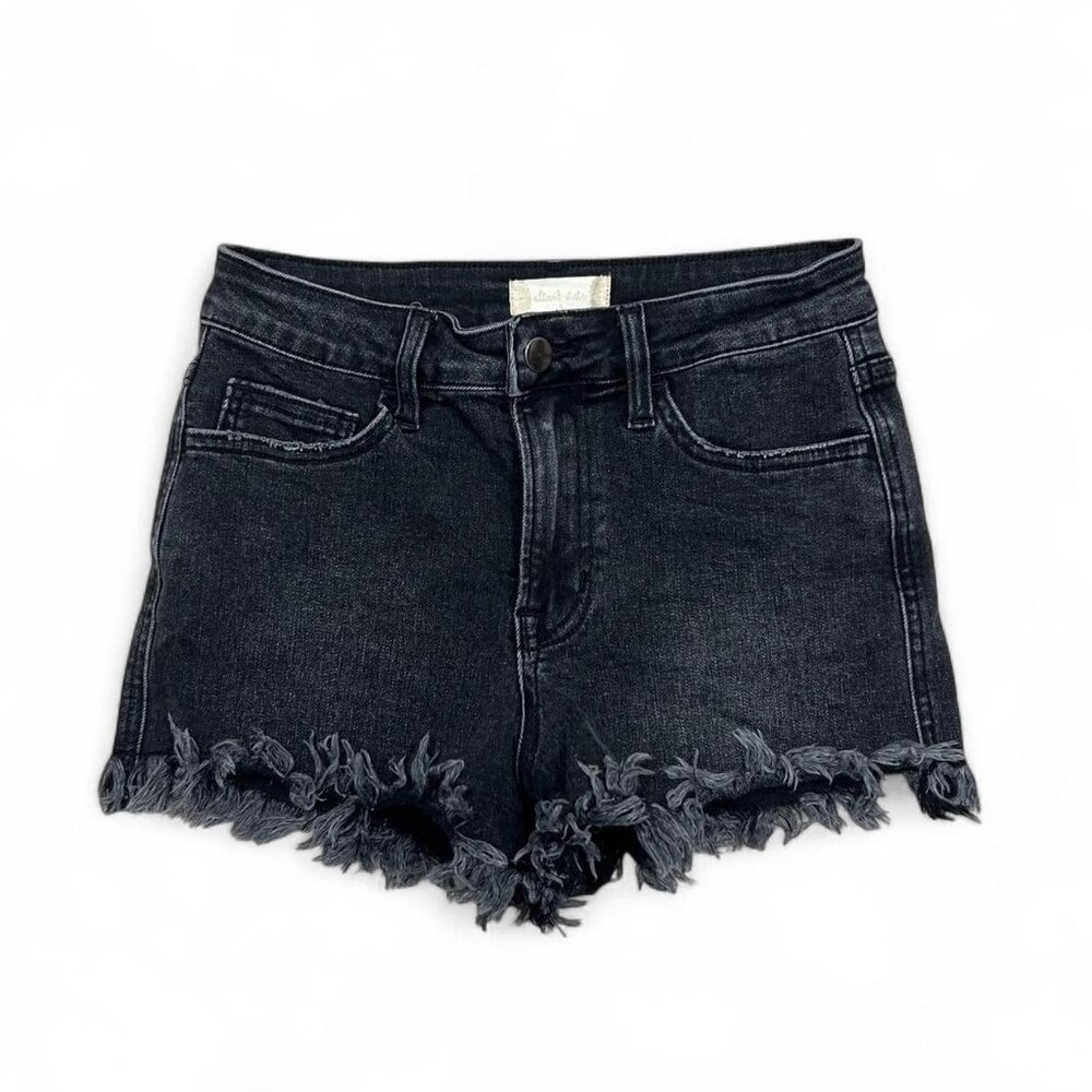 Altar’d State Black Denim Frayed Shorts Cut Off Size S Western Country Goth